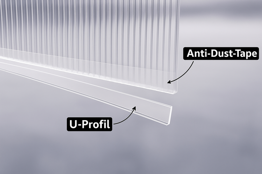 6× U-Profile (2,10 m) – sauberer Abschluss der Polycarbonatplatten, schützt Kanten & sorgt für gepflegte Optik.