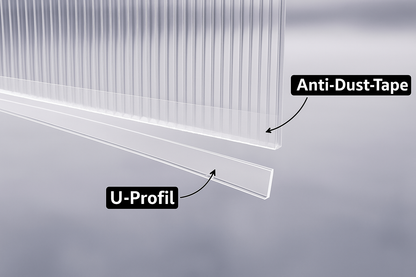 6× U-Profile (2,10 m) – sauberer Abschluss der Polycarbonatplatten, schützt Kanten & sorgt für gepflegte Optik.