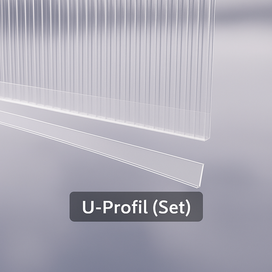 6× U-Profile (2,10 m) – sauberer Abschluss der Polycarbonatplatten, schützt Kanten & sorgt für gepflegte Optik.