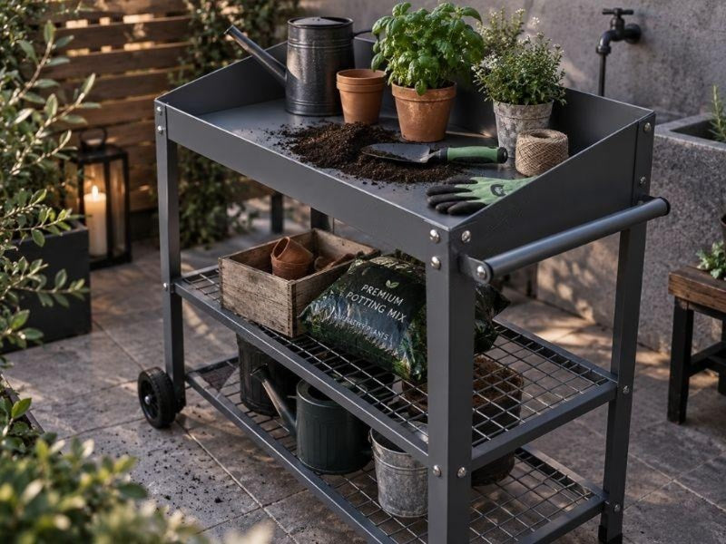 Pflanzentisch - 92 × 44 × 92 cm · – stabile Arbeits- und Ablagefläche aus Metall.